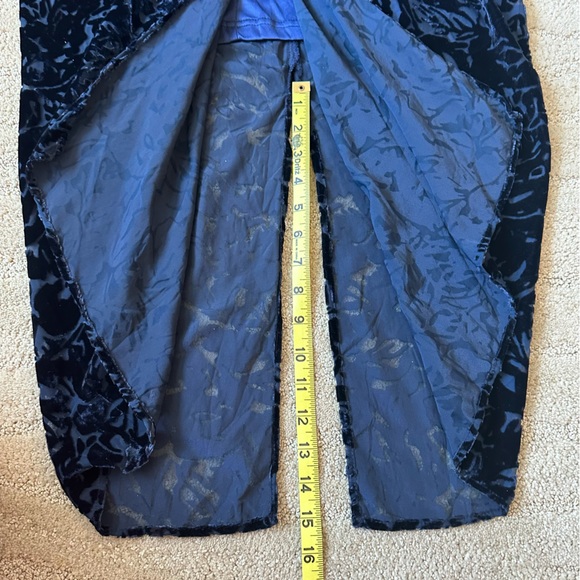 NWT RONNY KOBO Astrid Blue Velvet Burnout Plunge Neck Long Sleeve Midi Dress Lge - Picture 16 of 17